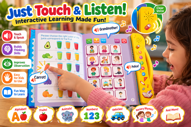 Intelligence Book – Interactive Talking Learning Book for Kids | Alphabet, Numbers, Fruits, Animals & Nursery Rhymes